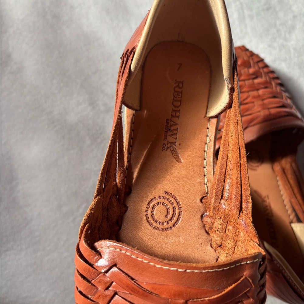 Woven Leather Huarache Sandals Brown Handmade Mexico Boho Artisan Flats Sz 7 - Picture 10 of 11